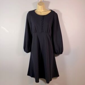 Calvin Klein long ballon sleeve fit & flare scoop neck buttons navy career 10